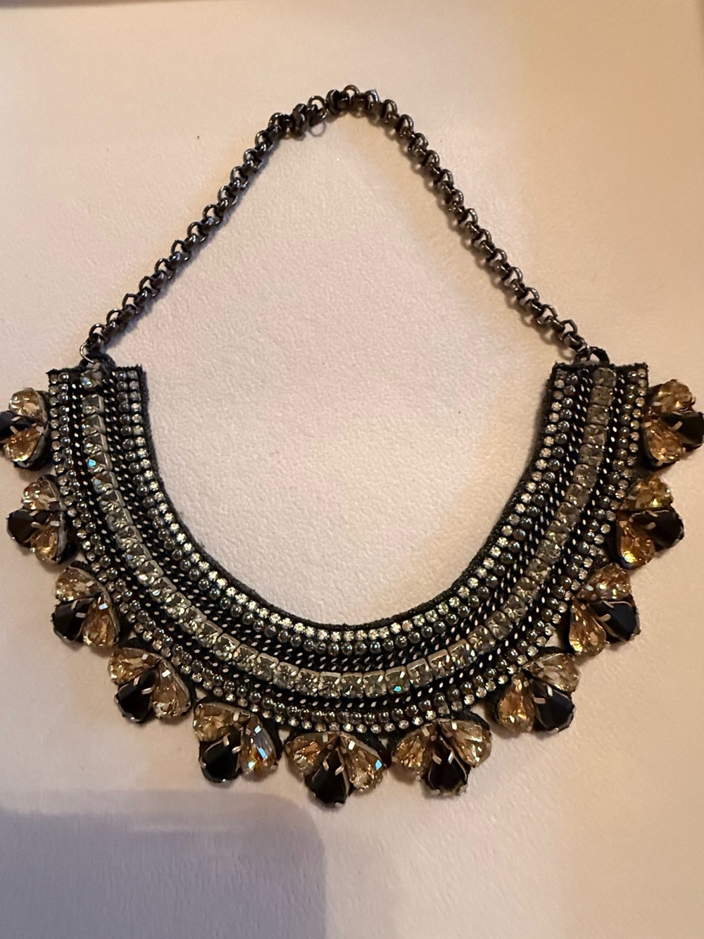 Loft Statement Black and Gold Crystal Bib Necklace